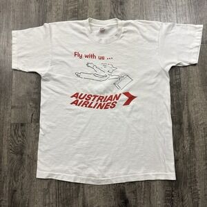 Vintage Fly With Us Austrian Airlines Tee T Shirt XL